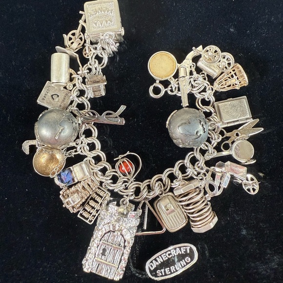 Vintage Jewelry - Vintage Moveable LOADED Sterling 925 Silver Articulated Charm Bracelet 89.3 G